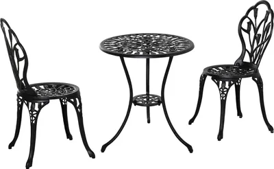 Productafbeelding van Outsunny zitgroep, 3-delige eethoek, balkonmeubelset: 1 tafel + 2 stoelen, aluminium
