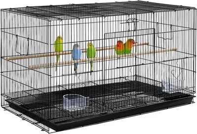 Produktbild von Yaheetech breiter Vogelkäfig, stapelbarer Flugkäfig mit Sitzstangen, Transportbox für Vogel, 76 x 45,5 x 45,5 cm, Schwarz