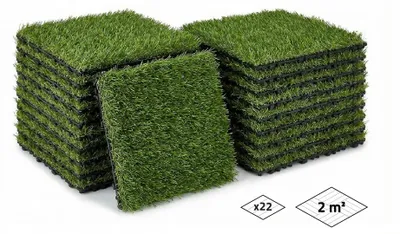 Produktbild von Set mit 22 KORA 30x30cm ineinandergreifenden Kunstrasen-Terrassenfliesen