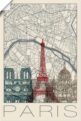 Produktbild von ARTland Poster Retro Karte Paris Frankreich und Skyline Größe: 60x90 cm