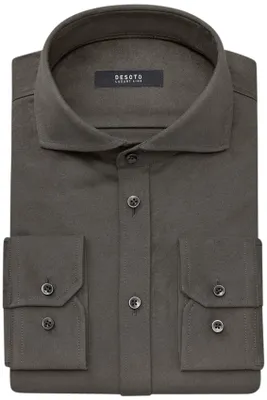 Produktbild von Herren Slim-Fit Hemd Grün aus Baumwolle mit Langarm und weitem Kragen