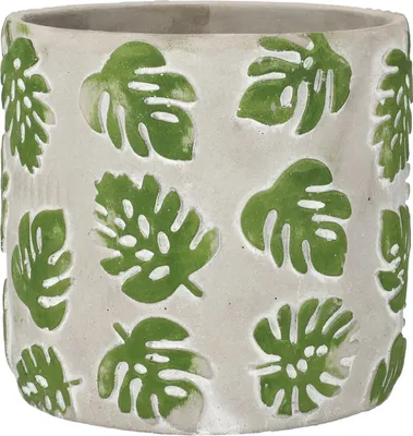 Produktbild von KOTARBAU® Blumentopf Übertopf ⌀ 23 cm für Blumen Pflanzen aus Dekorativ-Beton Fensterblatt-Motiv Monstera
