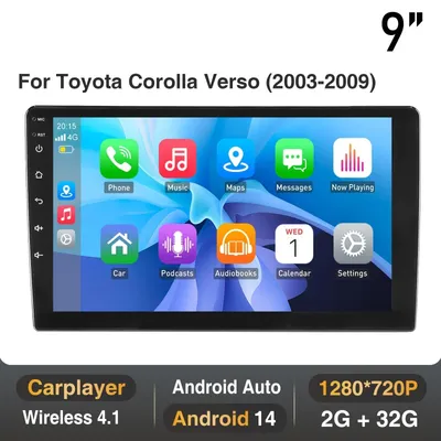 Obrázok produktu pre Autorádio pre Toyota Corolla Verso – 9-palcový dotykový displej IPS – Android 14 – Bezdrôtové pripojenie Carplay – Bluetooth
