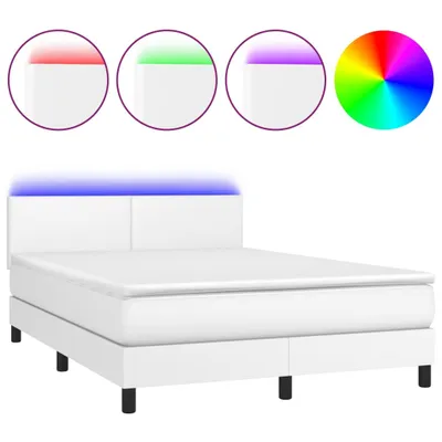 Image de vidaXL Lit Boxspring avec matelas & LED Blanc 140x190 cm Similicuir