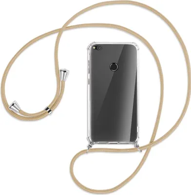 Produktbild von Handykette Backcover-Schutzhülle mit Band (Metall silberfarben) für Huawei P8 Lite / P9 Lite 2017 - caramel