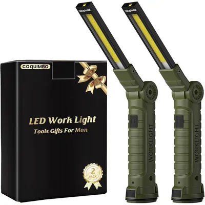 Obrázek produktu pro LED pracovní svítidlo, baterka, nabíjecí, 2 kusy, zelená, s magnetem a háčkem, 5 režimů, USB, IP65