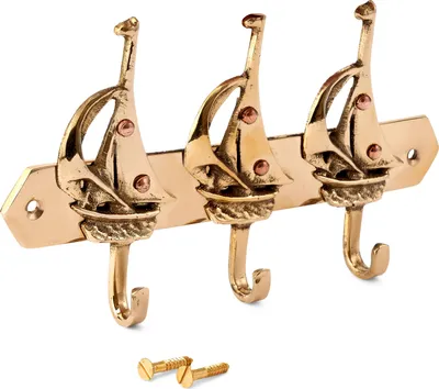 Produktbild von Schlüsselhaken Segelbote 3-fach Messing gold 16 x 9 cm Maritim Schlüsselhalter