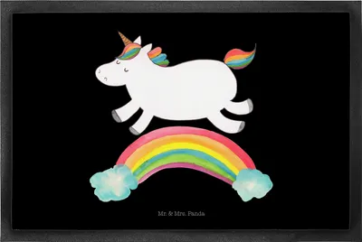 Produktbild von Mr. & Mrs. Panda Abtreter Einhorn Regenbogen 50 x 75 cm - Schwarz - Geschenk, Erwachsenwerden, Glitzer, Einhornpower, Unicorn, Schmutzfangmatte, Bodenvorleger, fußmatte