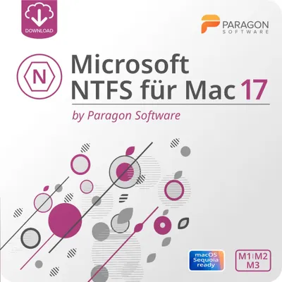 Produktbild von Microsoft NTFS für Mac 17 von Paragon Software / 1PC / Dauerlizenz / Lizenz per E-Mail