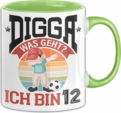 Produktbild von 12. Geburtstag Geschenk Tasse Becher Jungs Sohn Geburtstagsgeschenk Digga Was geht Ich Bin 12 (Grün)