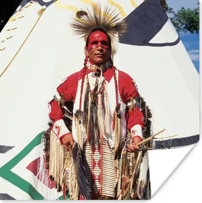 Produktbild von MuchoWow® Poster Ein Indianer vor einem Tipi 75x75 cm - Wand Dekoration