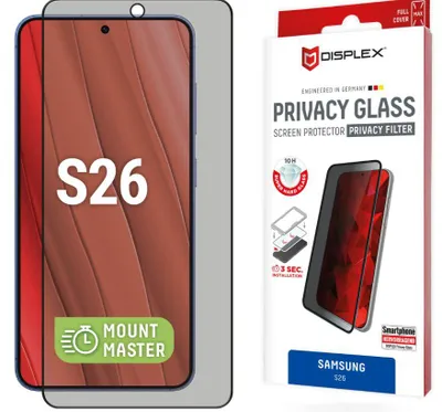 Produktbild von Displex Privacy Panzerglas (10H) für Samsung S26,MountMaster Privacy Filter, Samsung, Galaxy S26, Stoßfest, Staubresistent, Schlagfest, Kratzresistent, Schockresistent, 1 Stück(e)