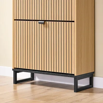 Image de Armoire à chaussures compacte - 60x88x24 cm - Bois et métal - Meuble d'entrée gain de place