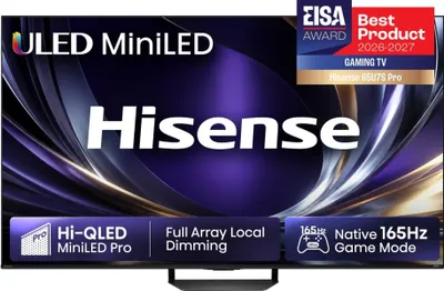 Produktbild von Hisense 65 '' U7DS Pro | ULED MiniLED Smart TV 4K 165 Hz, 165,1 cm (65"), 3840 x 2160 Pixel, QLED, Smart-TV, WLAN, Schwarz