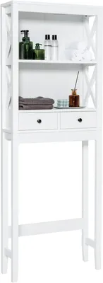 Produktbild von Toilettenregal Waschmaschinenregal Badezimmerregal Holz, Toilettenschrank Badschrank platzsparend schmal, Waschmaschinenschrank Hochschrank 2 Schubladen & 2 Ablagen, weiß