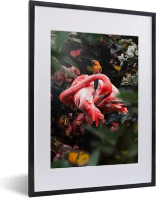 Produktbild von MuchoWow® MuchoWow® Gerahmtes Poster Flamingo - Vogel - Dschungel 30x40 cm - Poster mit zchwarzem Bilderrahmen - Wandposter Schlafzimmer