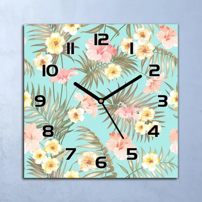 Produktbild von Wanduhr Echt-Glas-Küchenuhr Tropische Blumen Quarz Lautlos 30x30 Deko Bilder