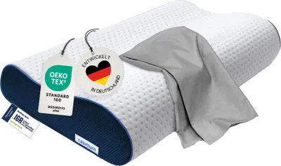 Produktbild von Nackenstützkissen, Orthopädisches Nackenkissen inkl. grauem Schonbezug, Memory-Schaum, Rücken- & Seitenschläfer, Ergonomie-Produkt, CASIMUM