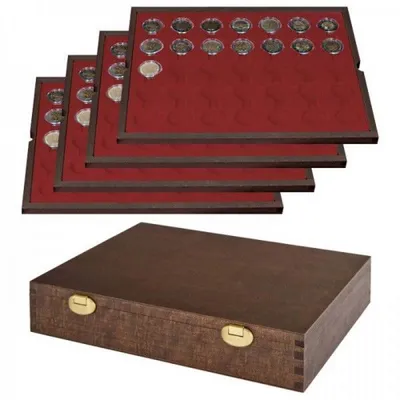 Produktbild von Lindner S2494-11 Echtholzkassette mit 4 Tableaus für 140 Münzkapseln mit Außen-Ø 32 mm, z.B. für 2 Euro-Münzen in Münzkapseln - SONDEREDITION