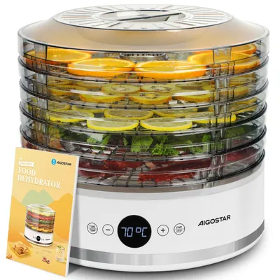 Produktbild von Aigostar Dörrautomat Dörrgerät mit FAN Modus, Temperatur 35-70°C, 5 höhenverstellbaren 380 W 5 Etagen 380W, 35-70°C, 48h-Timer, LED-Anzeige