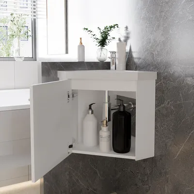 Produktbild von 40 cm Anthrazit Matt Badmöbel Set Eckwaschtisch mit Unterschrank Soft-Close Funktion Kleiner Badeschrank