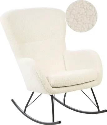 Produktbild von BELIANI Schaukelsessel Hellbeige Bouclé Stoff mit Armlehnen Schwarze Beine für Wohnzimmer Kinderzimmer Schlafzimmer Wohnbereich Modernes Design
