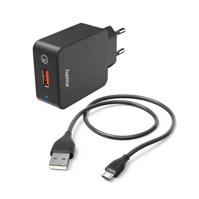 Image de Hama Schnellladegerät mit Ladekabel Micro-USB, Qualcomm®, 19,5 W, 1,5 m, Schwarz (00201621)