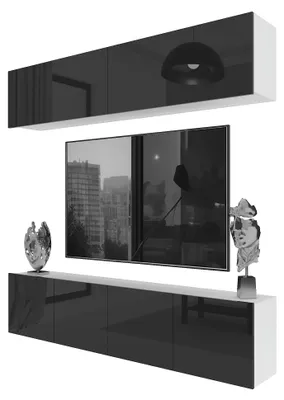 Produktbild von BELINI Wohnwand MILANO 6 Wohnzimmer 200 cm - Schwarz Hochglanz, Moderne Schrankwand Set, Anbauwand TV-Schrank Griffloses System