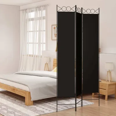 Produktbild von vidaXL 3 tlg. Paravent Schwarz 120x220 cm Stoff - Raumteiler - Paravent - Raumtrenner - Trennwand