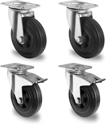 Produktbild von Rollensatz mit 2 Lenkrollen und Feststeller sowie 2 Lenkrollen aus Vollgummi, 160 mm