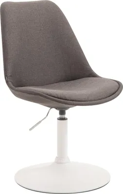 Produktbild von Esszimmerstuhl mit Stoffpolsterung – Loungesessel – 360 ° drehbar mit verstellbarer Sitzhöhe. Farbe: Dunkelgrau. Grundfarbe: Weiß