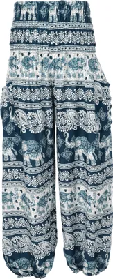 Produktbild von Kinder Pluderhose, Pumphose mit Elefanten, Aladinhose - Petrol, Kinder/Baby, Viskose, Größe: L (122/128)