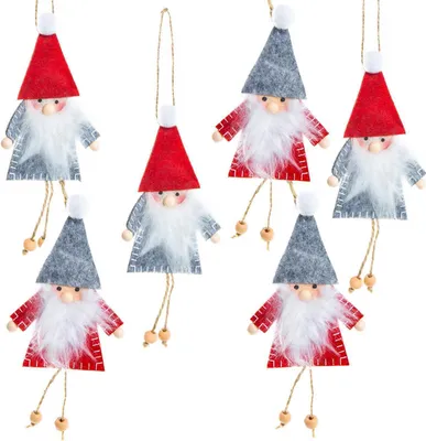 Produktbild von 6 kleine Wichtel Anhänger aus Filz Weihnachtswichtel rot grau weiß