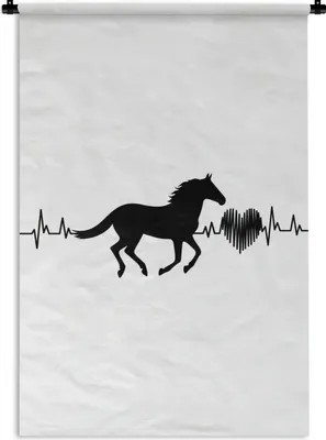 Produktbild von MuchoWow® Wandteppich Wandbehang Pferde - Schwarz - Weiß 90x135 cm Tapisserie Dekoration Wandtuch - Baumwolle - Wandskulptur