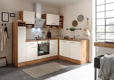 Produktbild von Küche Küchenzeile Küchenblock Winkelküche Eiche Weiß Hilde 250x172 cm Respekta