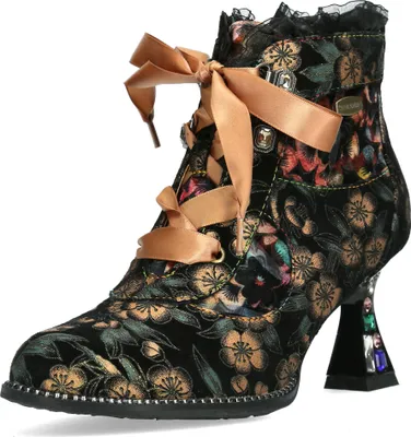 Produktbild von Laura Vita Damen Stiefelette Satinband Strass und Blumenmuster Oliveo 03, Größe:38 EU, Farbe:Mehrfarbig