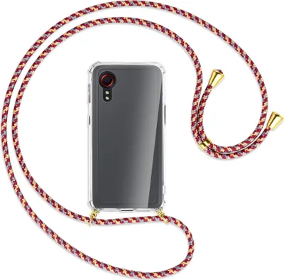 Produktbild von Handykette Backcover-Schutzhülle mit Band (Metall goldfarben) für Samsung Galaxy Xcover 5 (G525) - weinrot/gelb/grau