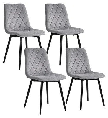 Imagen del producto de Silla de comedor Relaxdays, juego de 4 unidades, terciopelo, patas de metal, capacidad de 120 kg, ideal para salón y cocina, silla de cocina acolchada, color gris