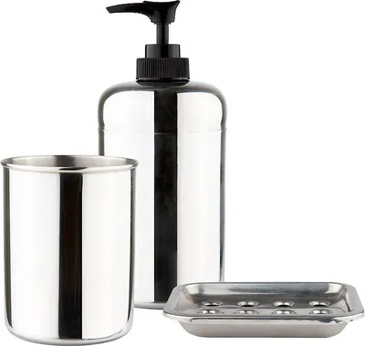 Produktbild von Galzone Waschtischset (Seifenspender, Becher, Seifenablage) edelstahl