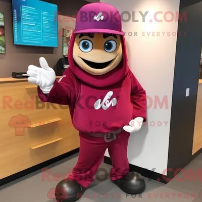 Obrázok produktu pre Postava maskota REDBROKOLY: fialové baseballové rukavice, oblečené do mikiny a čiapky