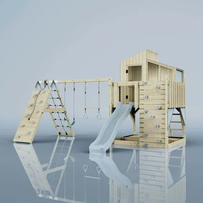 Produktbild von OutdoorToys Spielturm Finn aus Holz in Blau Trapezstange
