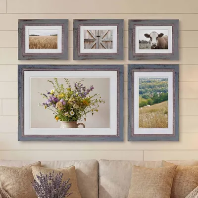 Produktbild von Bilderrahmen Set, Fotorahmen Holzrahmen, 3x 21x26cm 1x 26x36cm 1x 36x51cm Shabby Landhaus grau