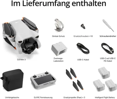 Produktbild von DJI Mini 3 Quadrocopter Drohne Grau 12MP 4K Fly More Combo DJM3N8