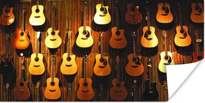 Produktbild von MuchoWow® Poster Viele Akustikgitarren hängen an einer Wand 80x40 cm - Wanddeko