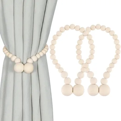 Produktbild von Magnetische Vorhang-Raffhalter, Vorhang-Raffhalter für Vorhänge, 2er-Pack, Vorhang-Raffhalter aus Holzperlen, Vorhanghalter für Boho-Schlafzimmerdekor, Babyzimmerdekor, Bauernhausdekor