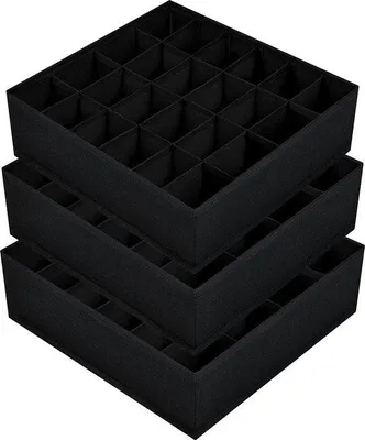 Produktbild von Famanu Aufbewahrungsboxen für Socken - 3 Stück, 24 Fächer, faltbar, schwarz