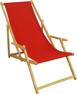 Produktbild von Deckchair rot Strandstuhl Sonnenliege Gartenliege Relaxliege Kissen Buche klappbar 10-308 N KD
