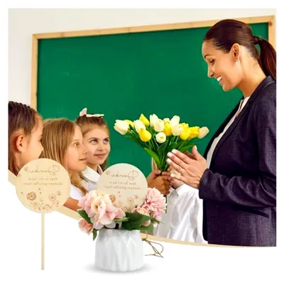 Produktbild von 4 Stück Holz Blumenstecker, Danke für Deine Unterstützung beim Wachsen, Blumentopf Holzschild Abschiedsgeschenk für Lehrer, Dankeschöngeschenk