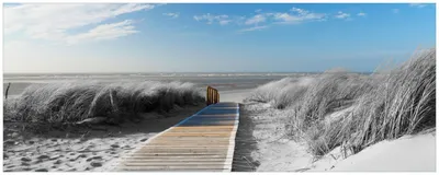 Produktbild von Wallario Küchenrückwand selbstklebend, Größe: 115 x 50 cm, Motiv: Auf dem Holzweg zum Strand in schwarz-weiß Optik | Spritzschutz | abwischbar | pflegeleicht | in