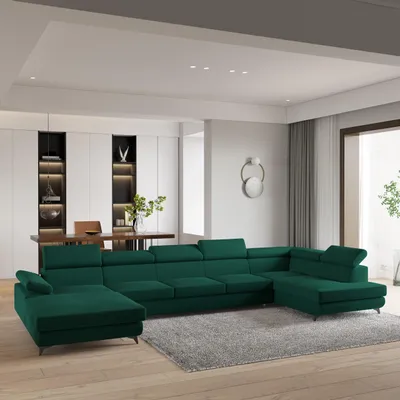 Produktbild von Masseno Ecksofa MONTIVA mit Schlaffunktion U-Form, Sofa mit Bettkasten, Wohnzimmersofa, Couch, Soffa, Bettsofa, Couchgarnitur- Grün, MONOLITH 37